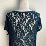 Free People  Top Pullover Short Sleeve Scoop Neck Floral‎ Lace Black Sz XS Photo 5