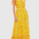 Mac Duggal Ieena for Yellow Floral One Shoulder Bow Maxi Dress Photo 0