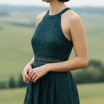 B Darlin Emerald Green Lace Halter Neck Cutout Waist Mini Dress Juniors Size M # Photo 0