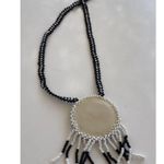 Vintage Native American Beaded Circle Medallion Leather Necklace Black Red 16” White Photo 7