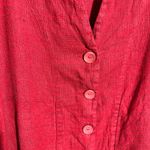 Flax  Linen Button Up Pop Over Top Women M Red Long Sleeve Pocket Lagenlook Boho Photo 5