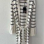 Chaser  White Navy Blue Longline Knit Hooded Belted Cardigan Duster Sweater M Photo 5