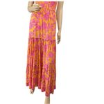 Abel‎ The Label ATL Strapless Tiered Maxi Dress Smocked Bodice Floral Hippie Pink Size M Photo 5