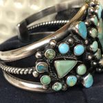 Navajo Indian 70 grams Sterling Silver Turquoise Cluster Bracelet Signed Photo 3
