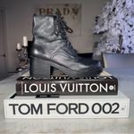 Covington Vintage  Black Leather Lace Up Combat Stacked Block Heel Bootie Boots Photo 2