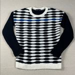 Tibi  Black and White Geometric Sweater with Blue Accents
Size: Small Photo 0