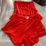 Free People red orange strapless layered + relaxed boho short sunsational set Photo 7