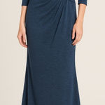 La Femme La‎ Femme Navy Draped Evening Gown Long Sleeve Size 4 Photo 0