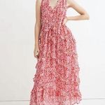 Banjanan Gizela Floral Tiered Ruffle Maxi Dress V Neck Large Poppy Red White Photo 0