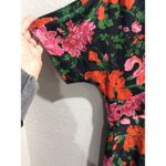 ZARA Dress S Floral Print Mini Deep V Neck Short Sleeve Fit Flare Black Pink Red Photo 4