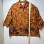 Coldwater Creek  Button‎ Down Shirt Jacket 2X Orange Brown Embellished Paisley Photo 9