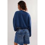 Free People Navy Blue Sweetness Sweatshirt Cropped Knit Slouchy Large Photo 8