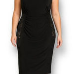 Ralph Lauren  Black Sequin Lace Illusion Sheath Midi Dress Ruched Waist Cocktail Photo 0