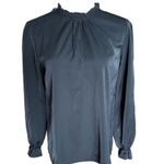 New Womens Lyaner Frill Mock Neck Black Flounce Airy Top Photo 3