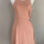 EXPRESS Peach Rhinestone Brooch Cotton Ruched Sleeveless T-Shirt Dress Small Photo 4