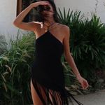ZARA  dress ribbed stretchy Black Fringe bohemian summer vacation maxi  Photo 0