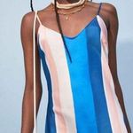 H&M NWT Lemlem Blue Beige Stripe Slip Satin Midi Dress Size L Photo 3