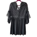 POL  Flowy Tiered Long Sleeve Mini Dress Women’s Small Black Romantic Boho Lace Photo 1