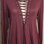Active USA Plum Colored Long Sleeve Tee, Cross Front, Rayon/Spandex, L Purple Size L Photo 0