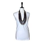 Chico's Chico’s Women’s Necklace Seed Bead Multi Strand Blue Navy Gold Tan 18” Length Photo 1