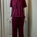 Erika  Blend Of Linen and Rayon Burgundy Two-Piece Button-Up Pajamas Set S M Photo 6