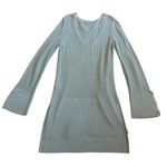 Free People  Light Teal Blue Long Tunic Sweater Criss Cross Stretch Large Women's Photo 6
