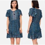 SEA New York Kaylee Boho Mini Dress Ruffle Tiered Skirt Crochet Trim Coastal 2 Blue Photo 1
