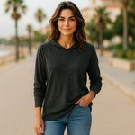 Woman Within  Black Heather Space Dye Waffle Knit Hoodie‎ Size 22 24 1X Photo 2