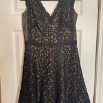 Tadashi Shoji 🦄 - Black over Tan, V-Neck Chainmail Lace Cocktail Dress - Size 6 Photo 1