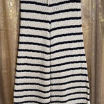 Aerie Striped Crochet Knit Party Pants Ivory Navy Blue Wide Leg Large NWT Photo 0