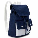Mini Blue denim bag pack backpack white straps drawstrings and front pockets Photo 0