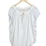 Free People Oversized Top Blouse White Gauze Sheer Tie Neck Blue Trim XS NWOT Photo 1