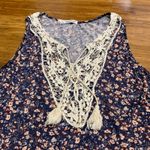 Maurice's Womens Blue Floral Lace Up Tank Top Size 2x Lightweight Tassels Summer Photo 1