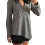 ZARA NWOT  Black White Mini Gingham Long Sleeve V Neck Peplum Blouse M Photo 0