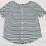 Loft  Outlet Striped Button Front Shirt Women M Soft Black White Top Tie Sleeves Photo 0