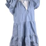 Pinch Cotton Ruffle Relaxed Peasant Coastal Dress Size Small Blue Photo 3