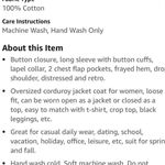 Hixiaohe Women's Casual Oversized Button Down Corduroy Shirt Jacket Size XS Photo 6