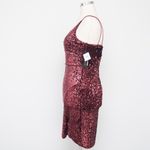 Betsy and Adam One Shoulder Burgundy Sequin Cocktail Dress Photo 4