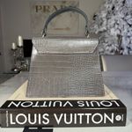 Borse In Pelle Gray Croc Embossed Leather Top Handle Chain Bag Made in Italy Photo 7