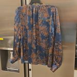 Skies Are Blue 💕💕Long-Sleeve Button-Down Blouse ~ Teal Mustard Print  NWT Photo 8