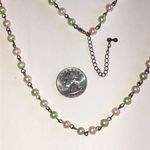 Elegant Faux Pearl Necklace with Green and Pink Beads Photo 2
