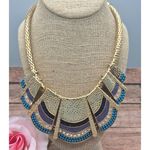 Universal Vault Gold Tone Mesh Chain Collar Necklace Hammered Beaded Crystal Bib Photo 2