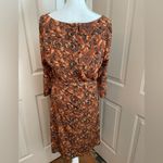 To The Max  brown abstract print belted scoop neck midi dress with pockets. Sz L Photo 6