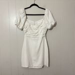 ASTR  The Label Linen Pleat Front Mini Dress Puff Sleeve White Womens Size Medium Photo 2