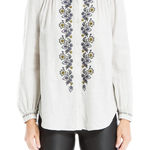 Max Studio  Gray Cotton Floral Embroidered Shirt with Long‎ Sleeves Small Photo 0