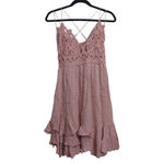 Free People  Adella Slip Dress Mini Rose Lace Adjustable Ruffle Smocked M New Photo 2