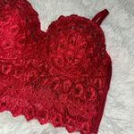 Windsor  Red Bejeweled Rhinestone Lace Crop Top Bra Bralette Bodice Corset Photo 2