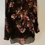 Kut From The Kloth Blouse XXL Black Floral Roll Tab Sheer Button Whimsygoth Chic Photo 6