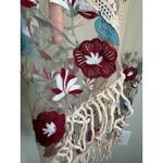 Sheer Embroidered Floral Kimono Duster S Cardigan Boho Crochet Trim Fringe Hem Tan Photo 6