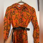 VINTAGE ADELE MARTIN SILK LONG SLEEVE SHEATH DRESS INDIA SMALL ORANGE PINK BLACK Photo 1